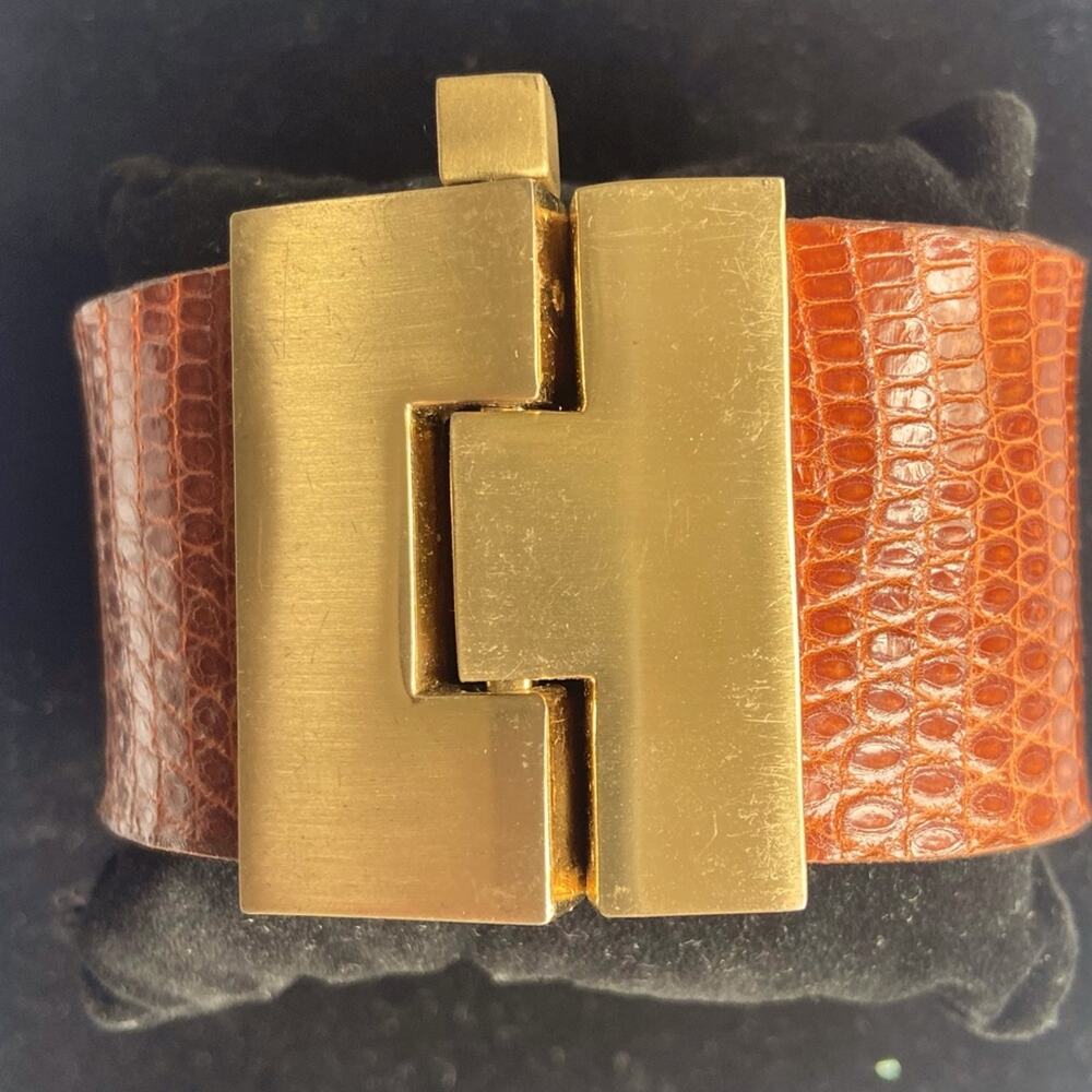 Lizard Jigsaw Cuff, Bracelet. Cognac colored lizard cuff bracelet  Leigh… - Picture 7 of 7